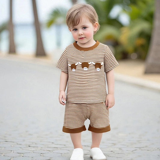 Baby Boy Summer Outfits Cute Dinosaur Print Short Sleeve Round Neck T-Shirts with Shorts 2Pcs Set for Toddler Kids